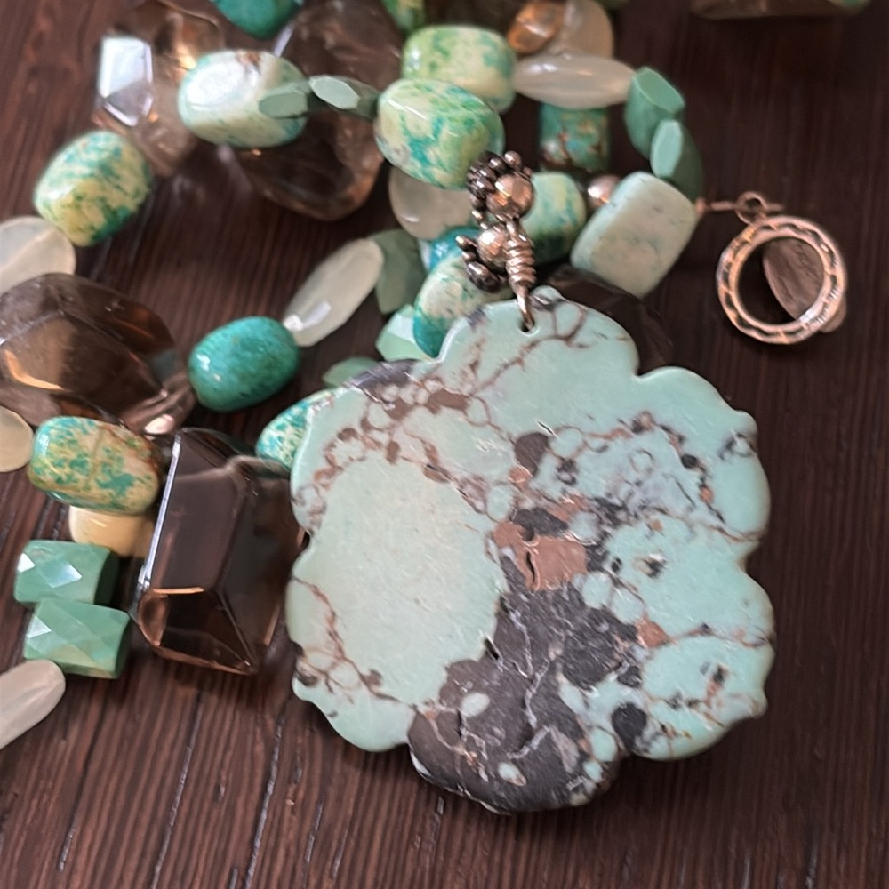 🔥HP🔥Bejewel Carroll Dorsey Walker Artisan Turquoise Necklace w/lg carved stone - Picture 11 of 12